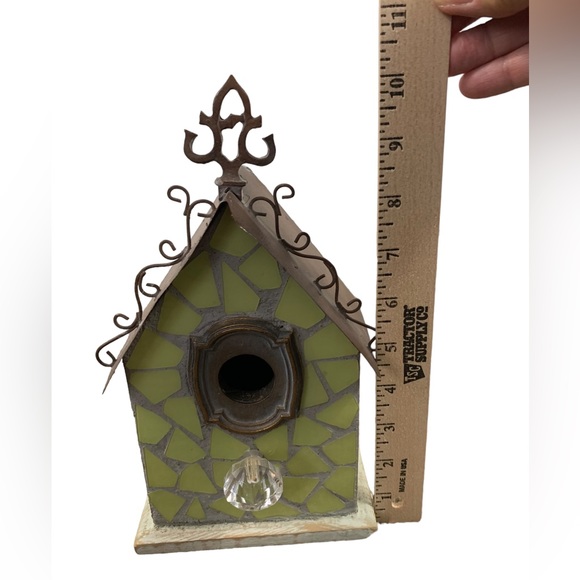 Birdhouse Metal Wood Green Tiles EUC Crystal Look Knob - Picture 5 of 8